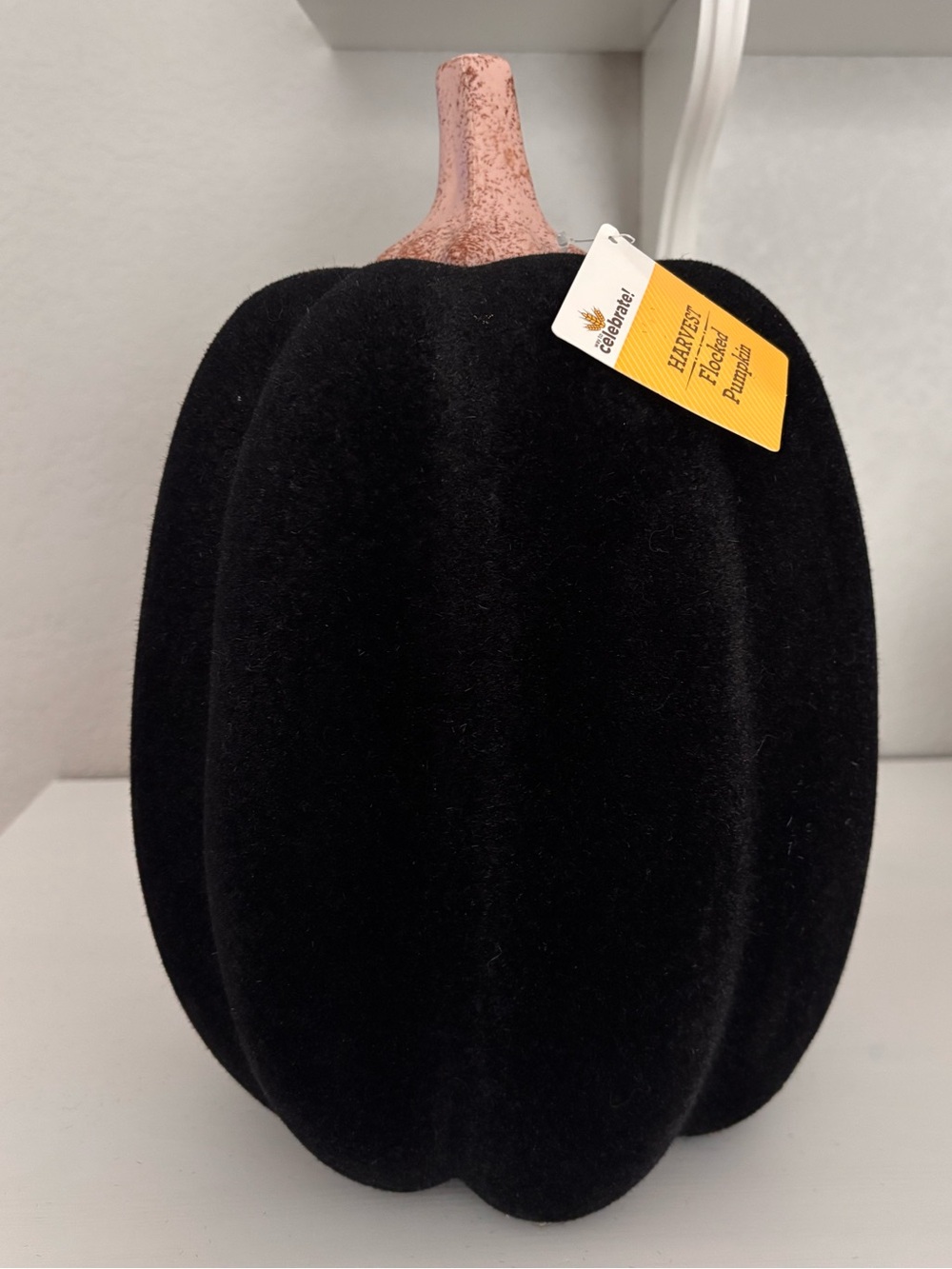 WAY TO CELEBRATE Lg Black Flocked Pumpkin NWT